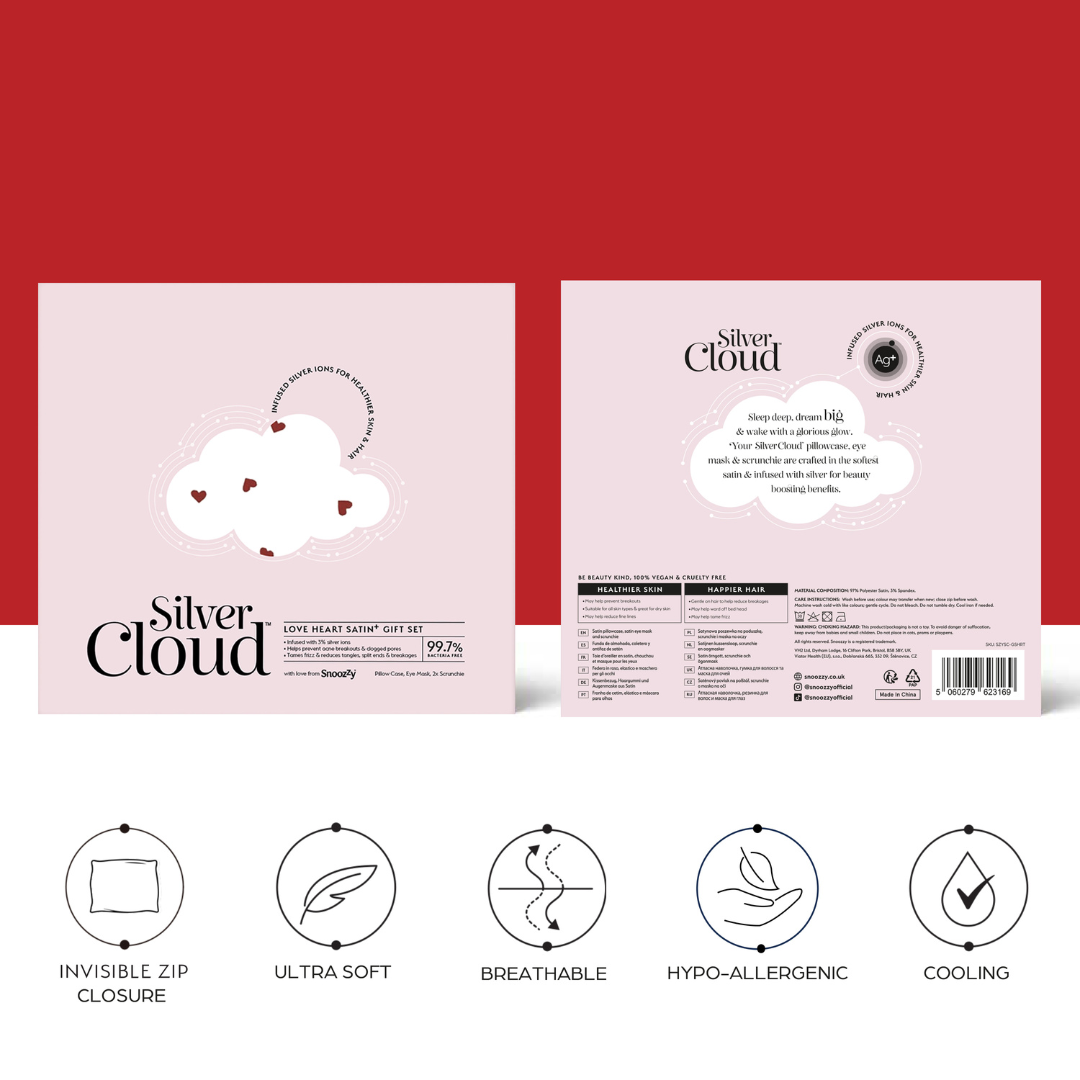 Silver Cloud Satín silki gjafasett - Hjörtu