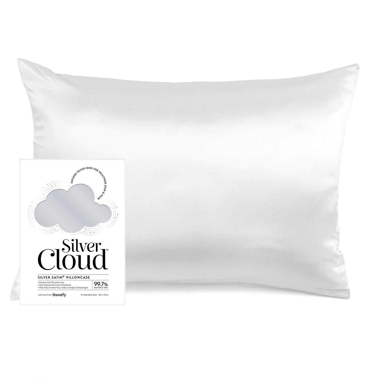 Hvítt Satín silki koddaver frá Silver Cloud 