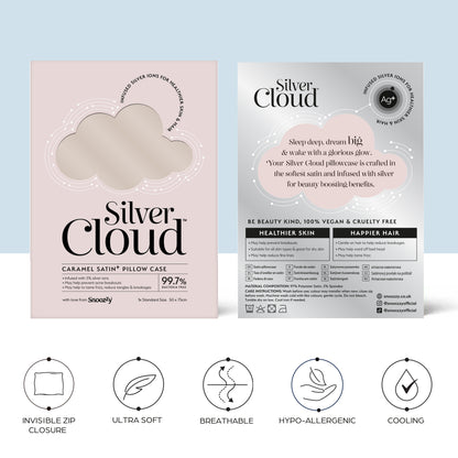 Satín silki koddaver frá silveg cloud í litnum caramel