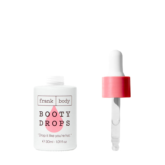 Frank Body Booty Drops product with dropper on a white background
