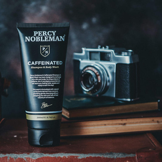 Percy Nobleman koffín sjampó og sturtugel fyrir herra. 200 ml, Vegan, cruelty-free. 