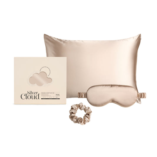 Silver Cloud Satín silki Gjafasett - Caramel