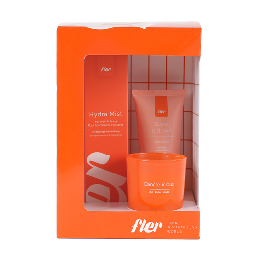 Fler gjafakassi með ilmkerti, rakaspreyi og body lotion