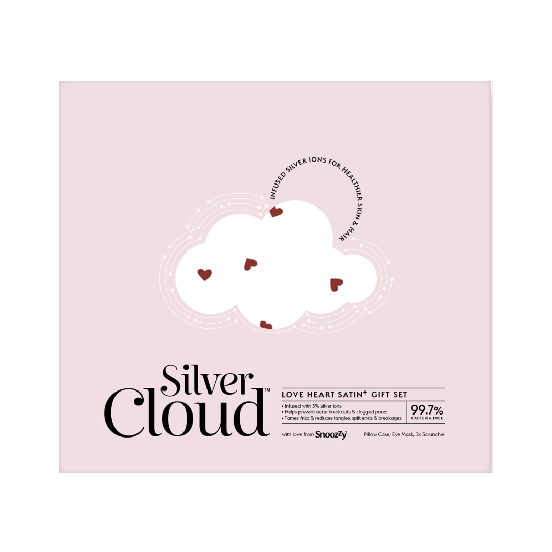 Silver Cloud Satín silki gjafasett - Hjörtu