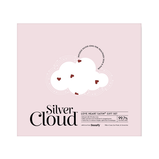 Silver Cloud Satín silki gjafasett - Hjörtu