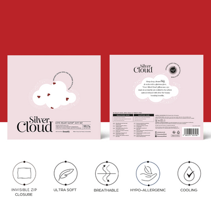 Silver Cloud Satín silki gjafasett - Hjörtu
