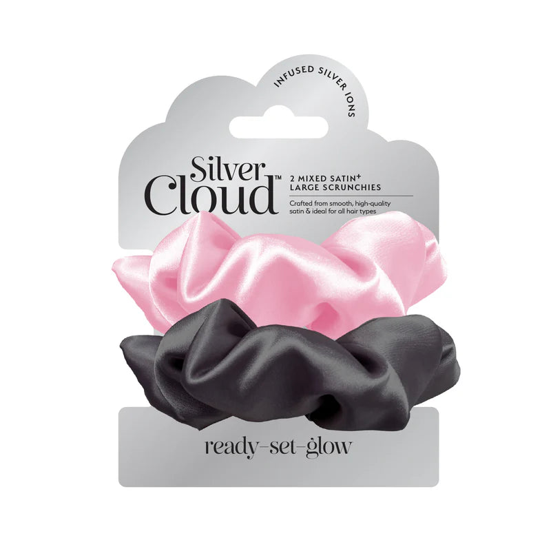 Silver Cloud Satín hárteygjur Large Pink & Black