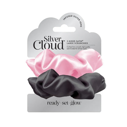 Silver Cloud Satín hárteygjur Large Pink & Black