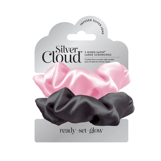 Silver Cloud Satín hárteygjur Large Pink & Black
