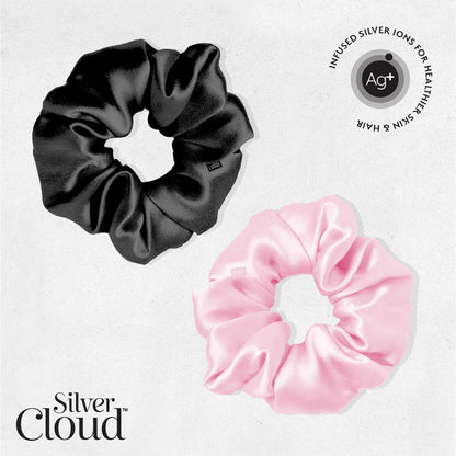 Silver Cloud Satín hárteygjur Large Pink & Black