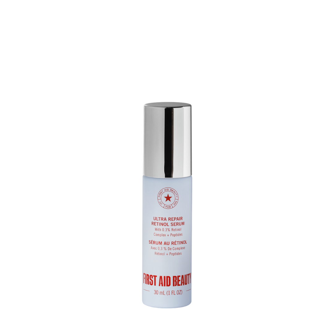First Aid Beauty ultra repair retinol serum bottle on a white background